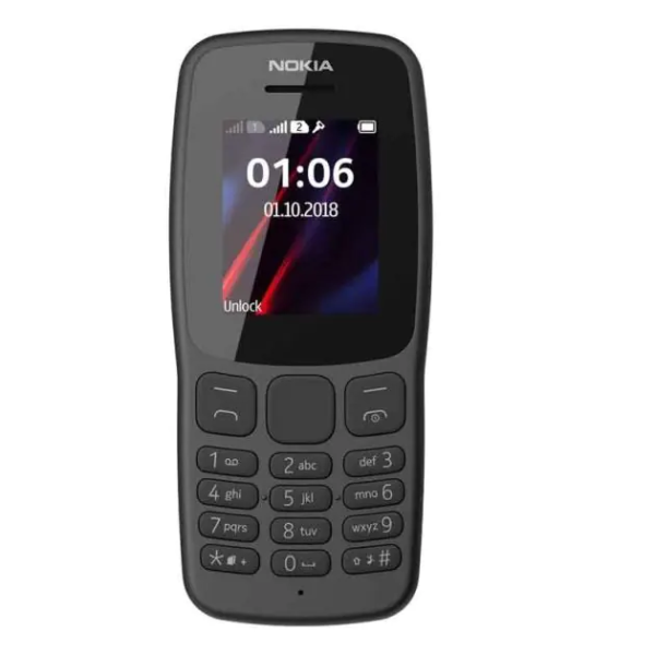 Téléphone Nokia 106 - 4Mo/4Mo RAM - 800 mAh - 1.8’’ - 2 Sim - Noir - 12 Mois